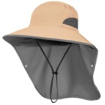 Outdoor Sun Hat Detachable Neck Face Flap UPF 50+UV Protection Visor Fishing Hats with Neck Flap for Men & Women Khaki