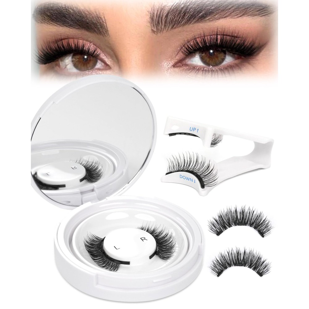 Natural Look Magnetic Eyelashes Kit - Reusable Double Sided Magnetic Lashes With Applicator and Mirror, Easy To Wear And Remove, No Glue Needed Strip Lashes, Black Faux Cils by EMEDA (Natural Look)