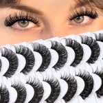 Veleasha Eyelashes Cat Eye Lashes Wispy False Eyelashes D Curl Eye Lash Fluffy Fake Lashes Look Like Lash Extensions 10 Pairs Pack (P08E)