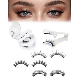 Natural Look Magnetic Eyelashes Kit, 3 Pairs Reusable Double Sided Magnetic Lashes With Applicator and Mirror, Easy To Wear And Remove, No Glue Needed Strip Lashes, Black Faux Cils by EMEDA