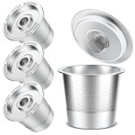CAPMESSO Reusable Coffee Pods for Keurig 1.0: 4 Stainless Steel Refillable K-Cups with 12 Gaskets - Universal Compatibility, Eco-Friendly, Silver