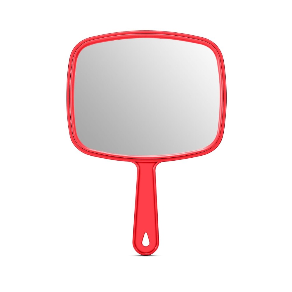 PROTECLE Large Hand Mirror, Salon Barber Hairdressing Handheld Mirror with Handle (Square Red 10.3x7.4)