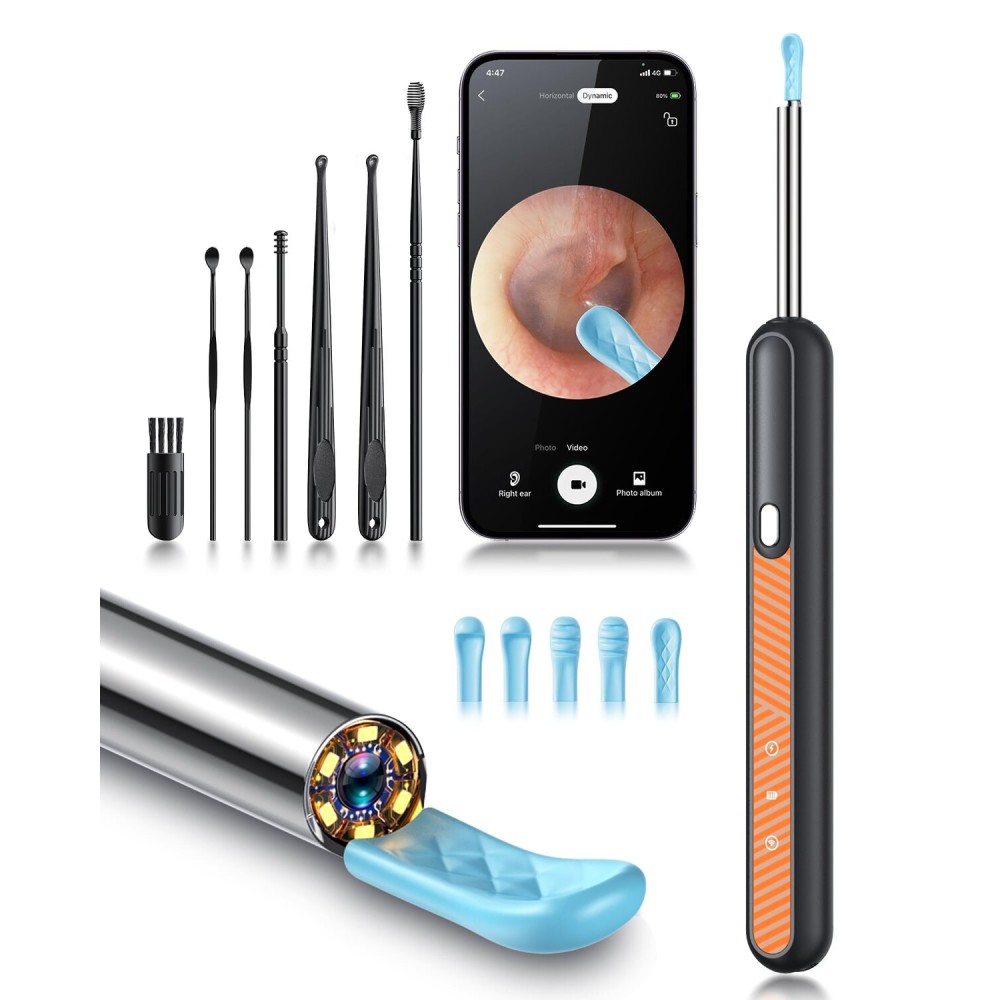 Loyker Ear Wax Removal Tool Camera, Ear Cleaner with 1080P Camera, Earwax Removal Cleaning Kit with 6 Ear Pick, Otoscope for iPhone, iPad, Android Phones, Orange