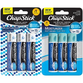 ChapStick Moisturizer 2-in-1 Lipcare 6-Pack (3 Original, 3 Cool Mint) - 8-Hour Lip Balm with Broad Spectrum SPF, Aloe & Vitamin E, 0.15 Ea