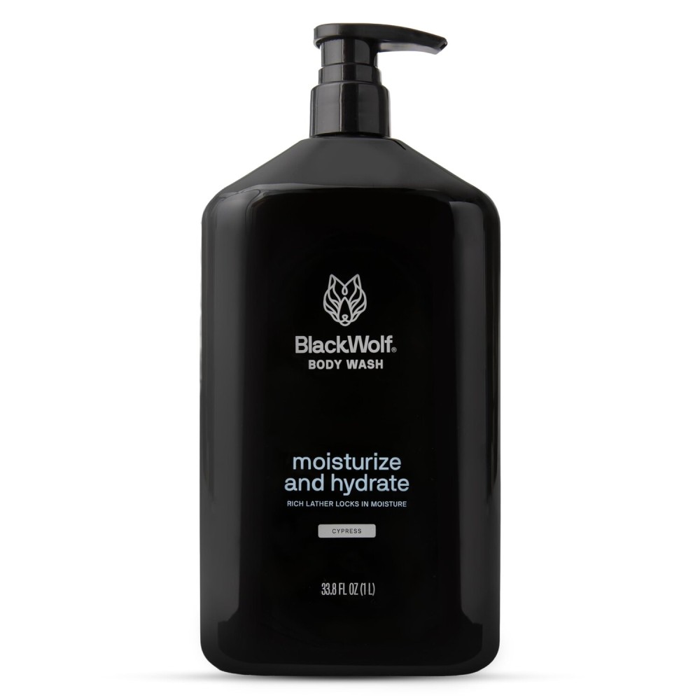 Black Wolf Moisturizing Body Wash for Men, Sandalwood - Mens Bodywash for Dry, Dehydrated & Sensitive Skin - Shower Gel Body Cleanser with Aloe Vera & Jojoba Oil to Remove Oil & Dirt