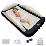 Sleepah Inflatable Toddler Travel Bed Portable Kids Air Mattress Set w Safety Rail Guards for Kids & Toddlers - Includes Pump, Carry Case, Pillow & More - Perfect Transitional Cot (Beige)