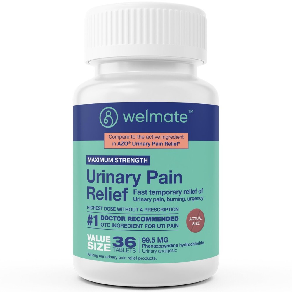 WELMATE - Urinary Pain Relief - Fast Acting UTI Relief - Phenazopyridine HCl 99.5 mg - Bladder Discomfort & Pain Relief Tablets - 36 Count