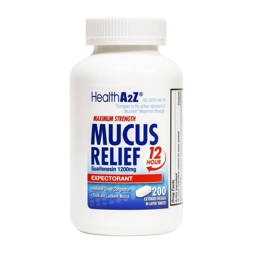 HealthA2Z Mucus Relief | Guaifenesin 1200 mg |12 Hour | Expectorant | Relieves Chest Congestion | Thins and Loosens Mucus (200 Tablets)