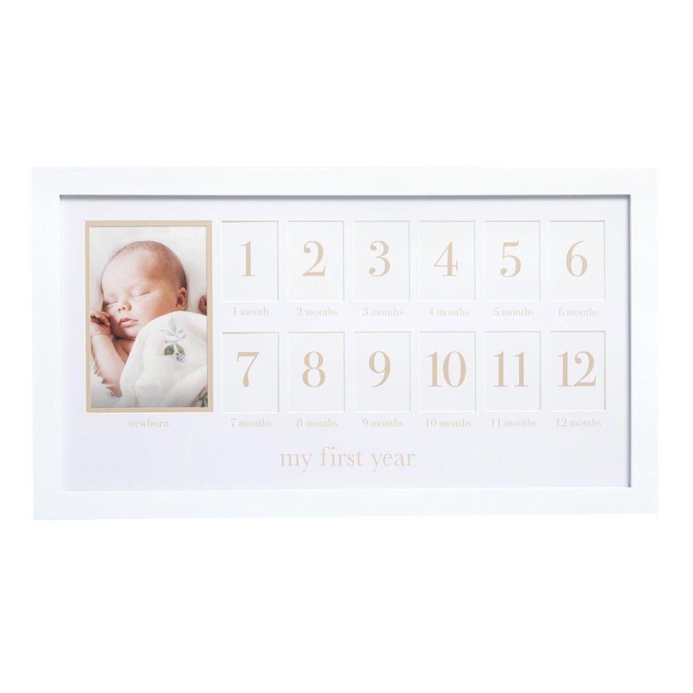 Pearhead My First Year Photo Moments, Baby\'s First Twelve Months Photo Collage and Gender Neutral Keepsake, Ideal for Baby Shower, New Mom Gift and Nursery Decor, 13 Photo Inserts, Beige Mat