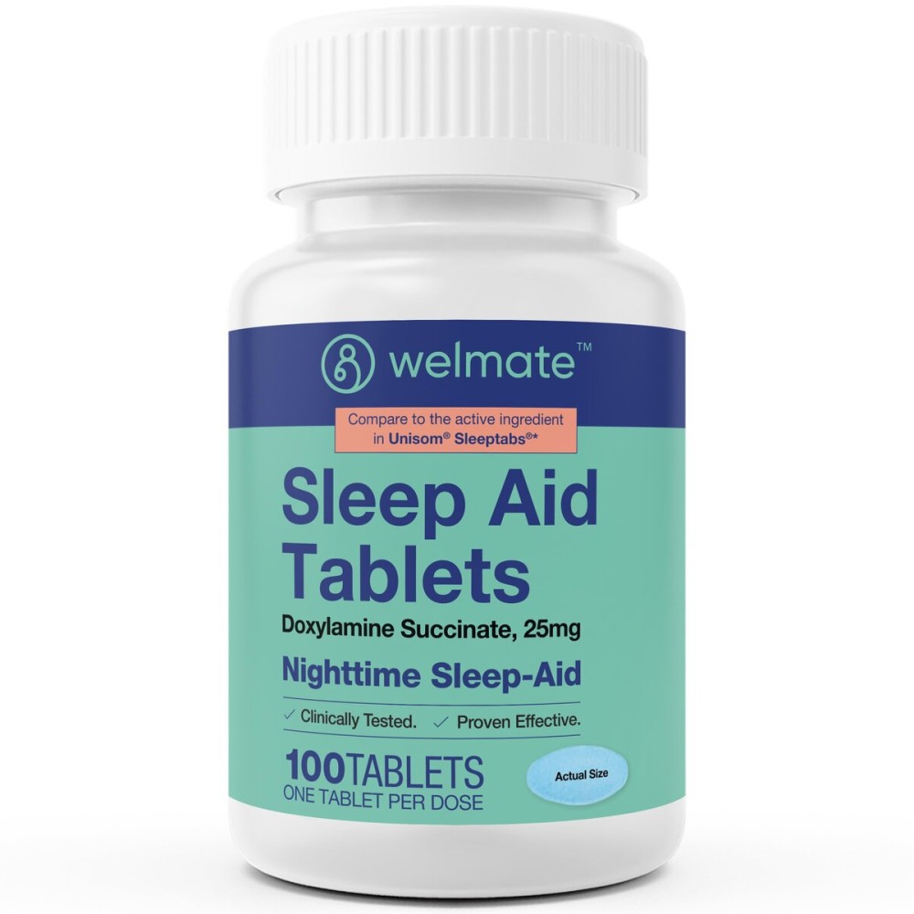 WELMATE - Nighttime Sleep Aid - Doxylamine Succinate 25 mg - for Adults & Children 12+ - 100 Tablets