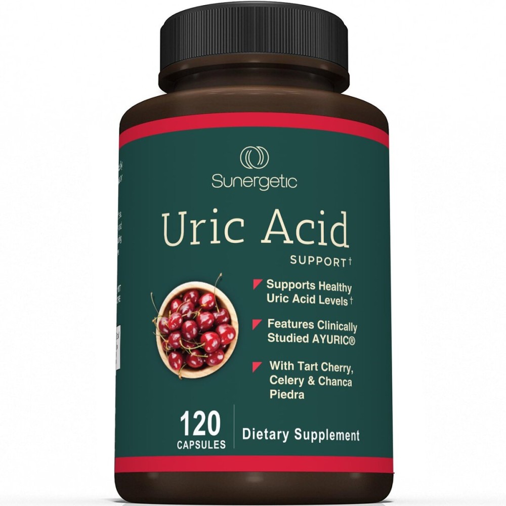 Sunergetic Premium Uric Acid Support Supplement - Uric Acid Cleanse & Kidney Support - Includes Tart Cherry, Chanca Piedra, Celery Extract & Turmeric - 120 Capsules