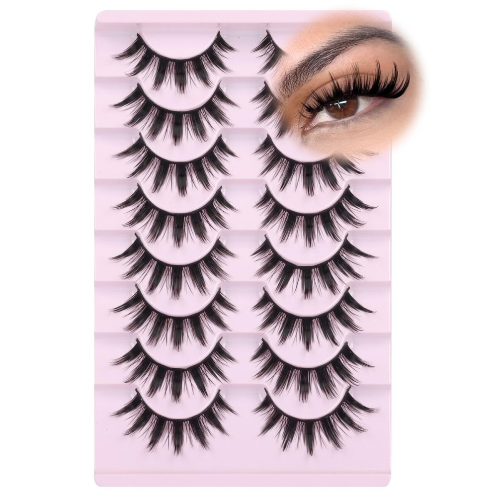 Manga Lashes 8 Pairs 15mm Wispy Spiky Anime False Eyelashes Natural Look 8D Volume Faux Mink Lashes for Asian Korean Japanese Cosplay Doll Eye Extensions Style by GVEFETIEE