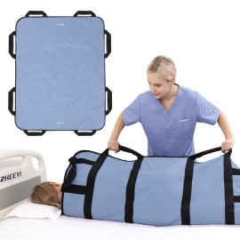 ZHEEYI Multipurpose 48 x 40 Positioning Bed Pad with Reinforced Handles - Reusable & Washable Transfer Sheet for Turning, Lifting & Repositioning - Double-Sided Nylon Fabric, Blue Gray