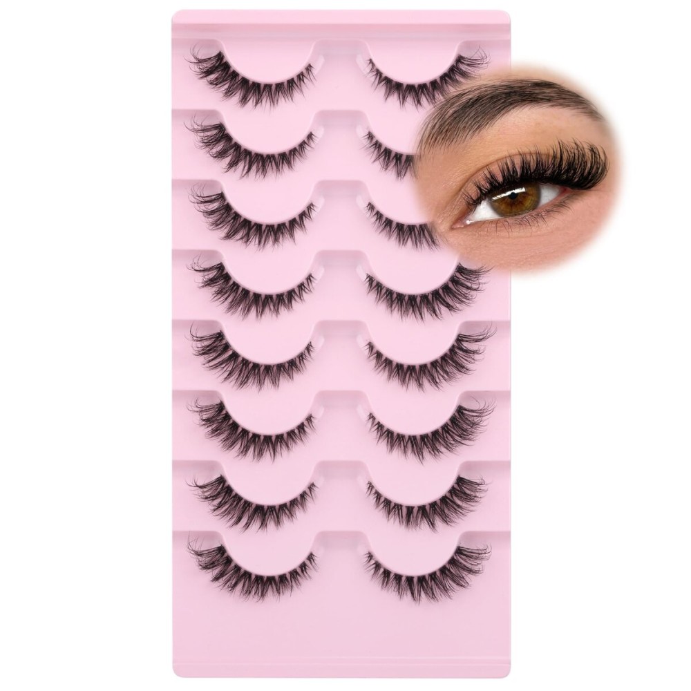 False Eyelashes Fox Eye 8 Pairs Pack 40D Natural Look Fluffy Wispy Cat Eye Lashes Soft Faux Mink Lashes Lightweight D-Curl Clear Band Eyealshes by GVEFETIEE