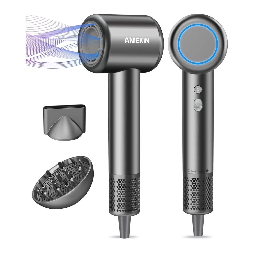 Hair Dryer, High-Speed Ionic Low Noise Blow Dryer for Fast Drying, Birthday Christmas Gifts for Women Men Mom Dad, Thermo-Control Quiet Compact Hair Blow Dryer for Travel Salon, Gray