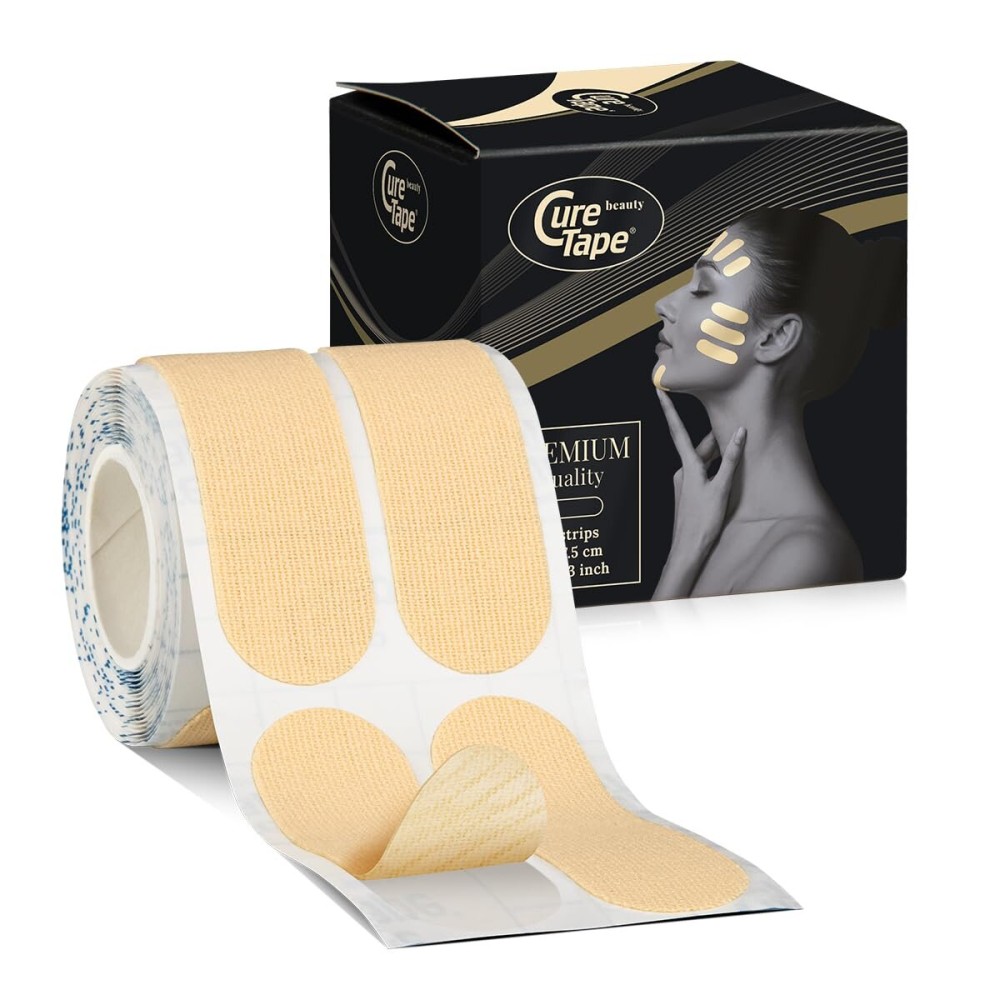 CureTape Beauty Kinesiology Tape | Anti-Wrinkle Face Tape | Face Lift Tape for Toning, Firming & Tightening The Skin (Light Beige, 60 Strips)