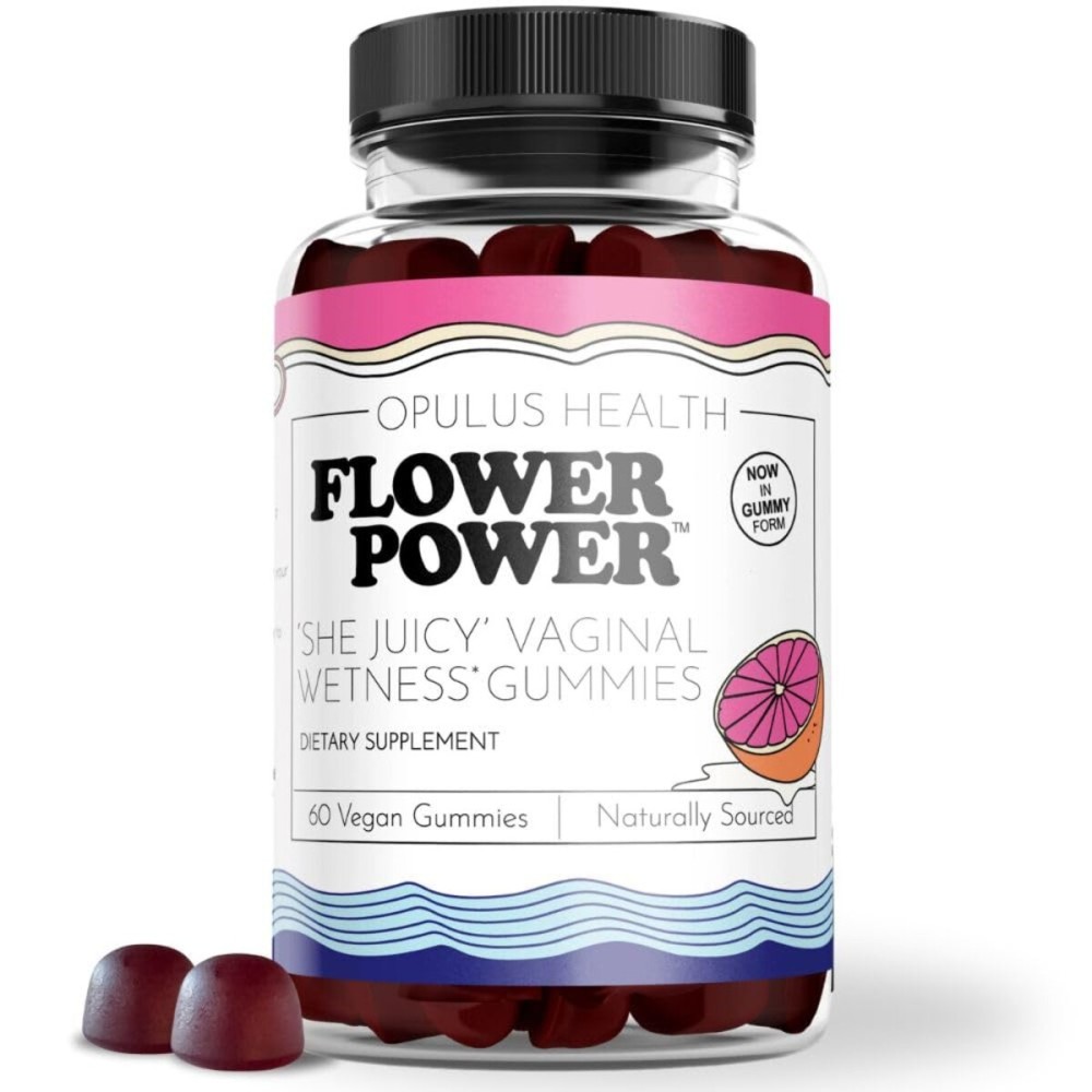 Flower Power Vaginal Dryness Gummies - Vaginal Moisturizer for Dryness, Feminine Care, Sugar Free Slippery Elm Bark Mix Berries, Blueberry Flavor Vaginal Moisture, Vegan, 60 Gummies