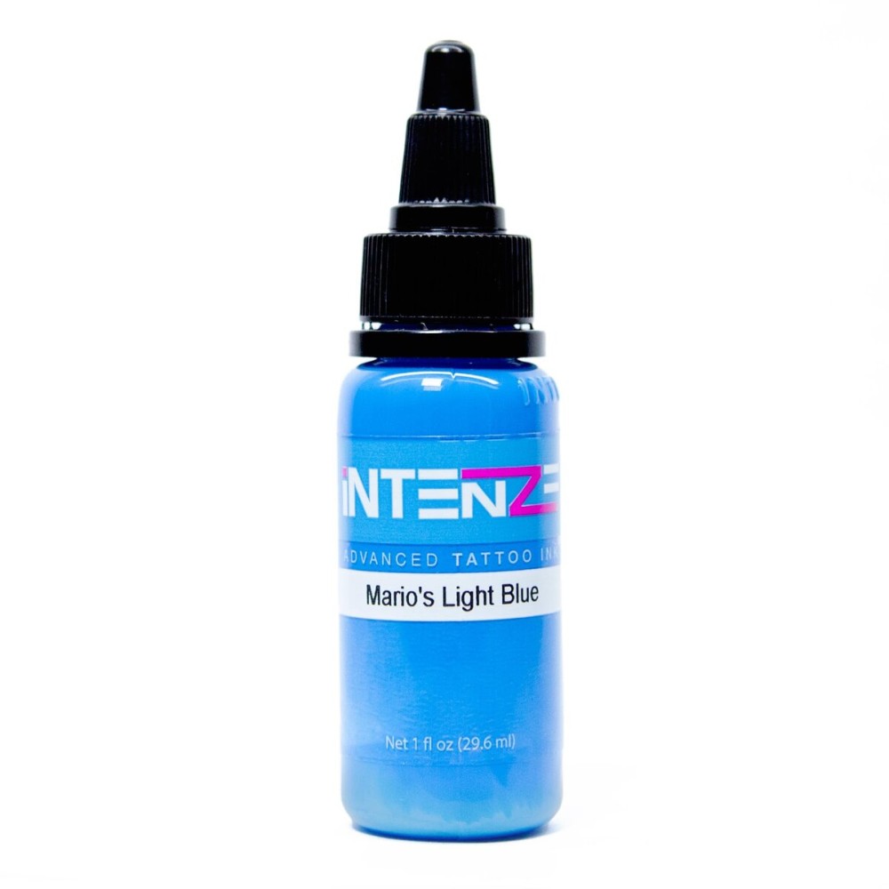 Intenze Mario\'s Light Blue Tattoo Ink 1oz with Excellent Long-Lasting Opacity, Made in USA, Exceptional Skin Coverage, Sterilized and Direct from The Manufacturer.