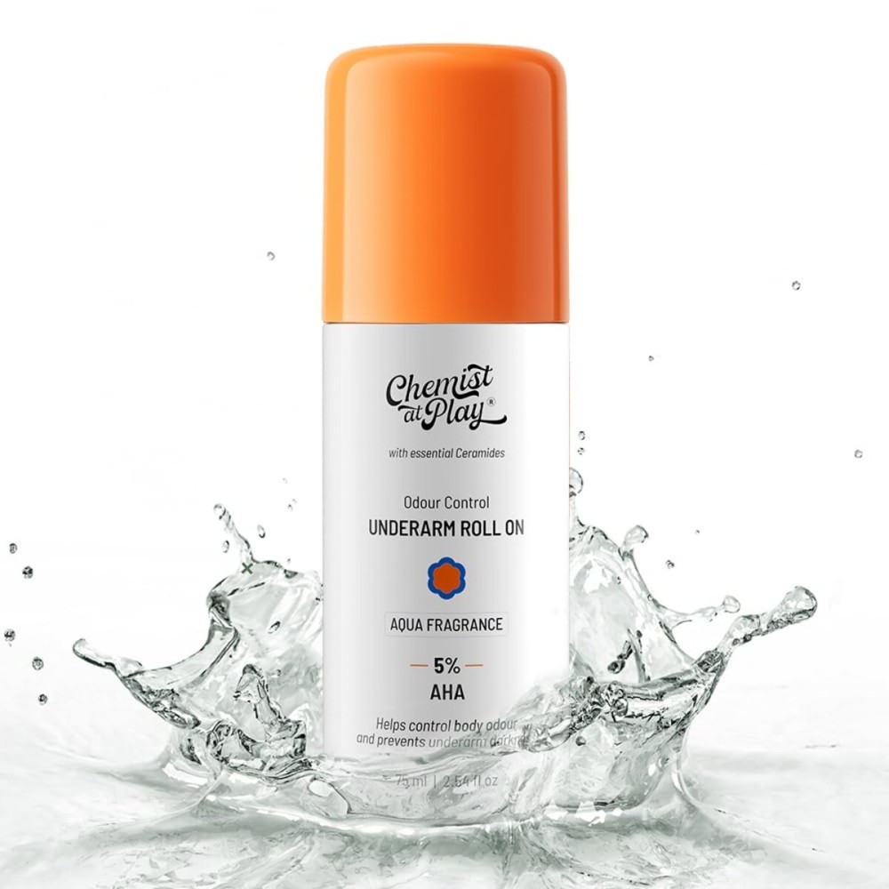 Chemist at Play UnderArm Roll-On with 5% AHA, Lactic Acid & 1% Mandelic Acid | Prevents Body Odour, Brightens Skin & Exfoliates Underarm | For Sensitive Skin | Aqua Fragrance | Alcohol Free 2.5 Fl oz