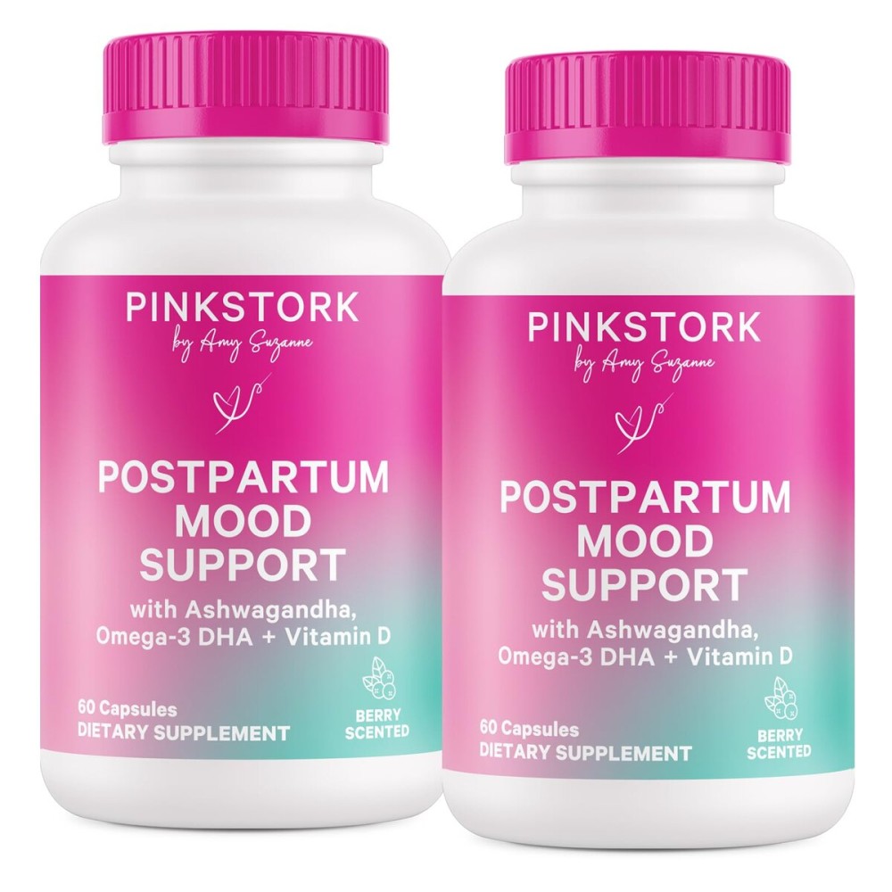Pink Stork Postpartum Mood Support - Postnatal Hormone Balance for Moms - Breastfeeding Friendly - Stress & Cognitive Support, Postpartum Essentials - Ashwagandha, Chamomile, & Vitamin D, 120 Capsules