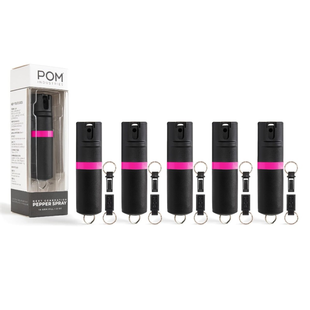 POM Premium Pepper Spray Keychain, Quick Release Access Flip Top Safety, Police Grade OC Formula with UV Marking Dye, 25 Precision Bursts, 10 Foot Effective Range, Made in USA