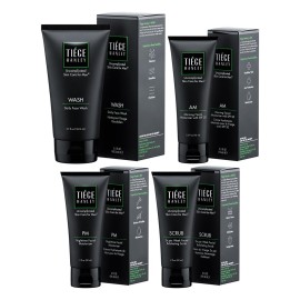 Tiege Hanley 90 Day Large Skin Care Set for Men, Essential Routine, System Level 1, Daily Face Wash, Facial Scrub, Moisturizer With SPF, and Night Cream for Healthy Skin, Mens Skin Care, 4 Piece Kit