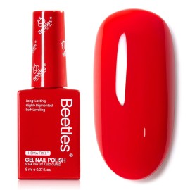 Beetles Red Gel Nail Polish, 1 Pcs 8ml Hema-Free Gel Red Color Crimson Harmony Soak Off U V LED Polish Nail Art Design Manicure Salon DIY Salon