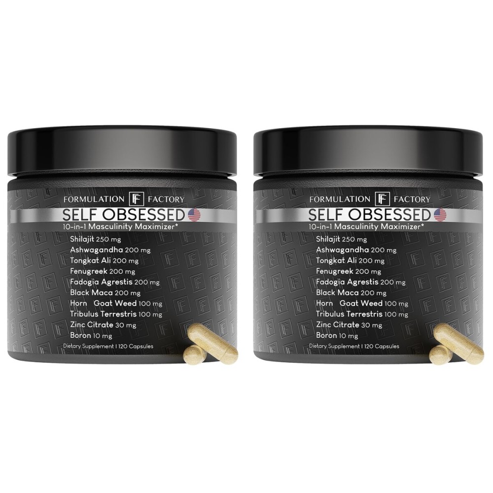 Formulation Factory Self Obsessed 10 in 1 Masculinity Maximizer Supplement, Shilajit for Men, Tongkat Ali, Ashwaganda, Fenugreek Muscle Growth, Energy, Drive, Strength, Recovery 4 Month (Pack of 2)