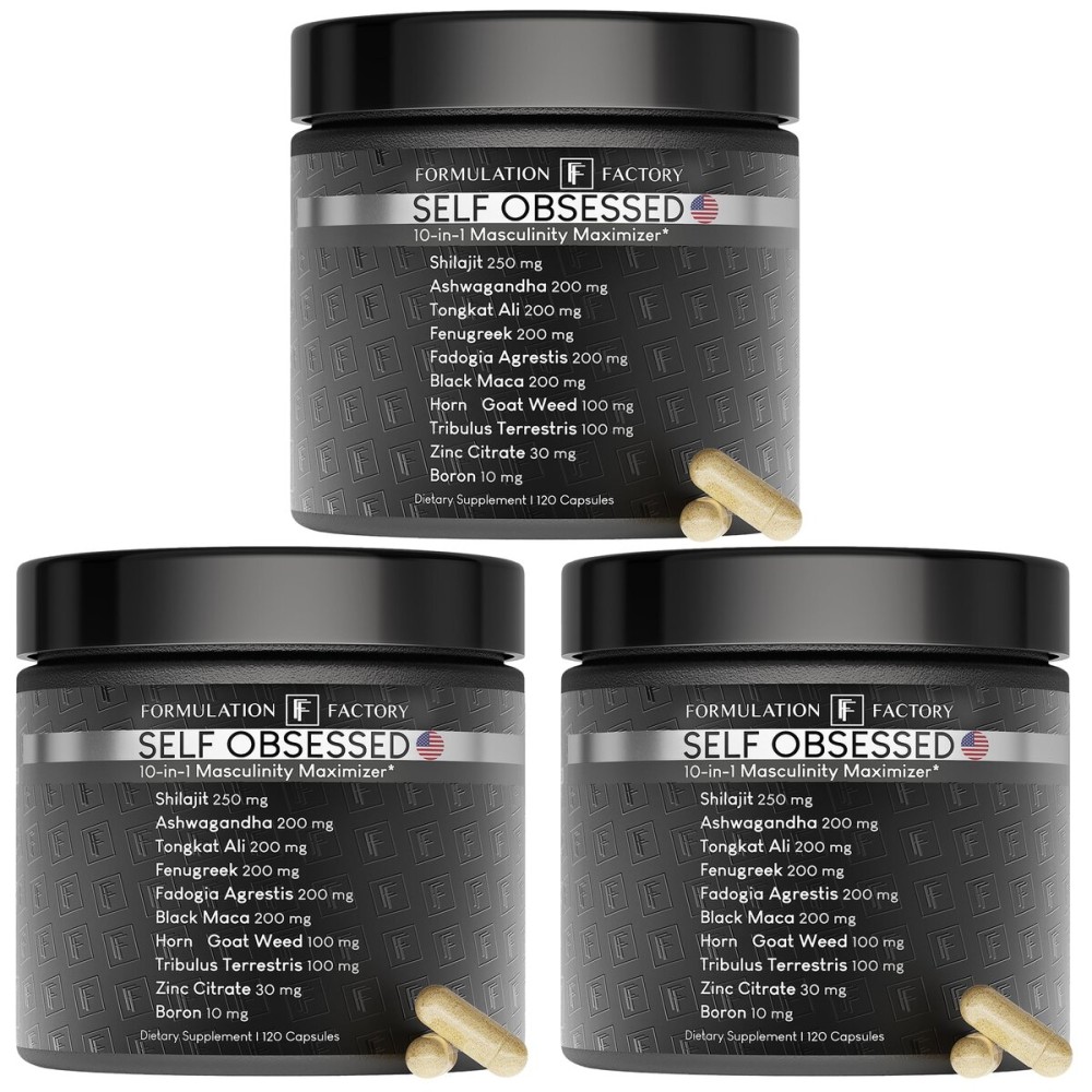 Formulation Factory Self Obsessed 10 in 1 Masculinity Maximizer Supplement, Shilajit for Men, Tongkat Ali, Ashwaganda, Fenugreek Muscle Growth, Energy, Drive, Strength, Recovery 6 Month (Pack of 3)