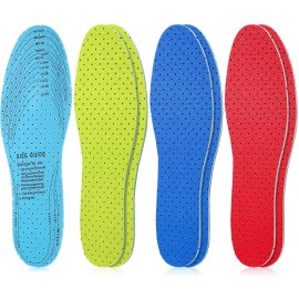 Sintege 3 Pairs Breathable Shoe Insoles Inserts Soft Cushioning Double-Layer Latex Foam Perforated Replacement Insoles for Men 7-11 Woman 2-8(Blue,Green,Red)