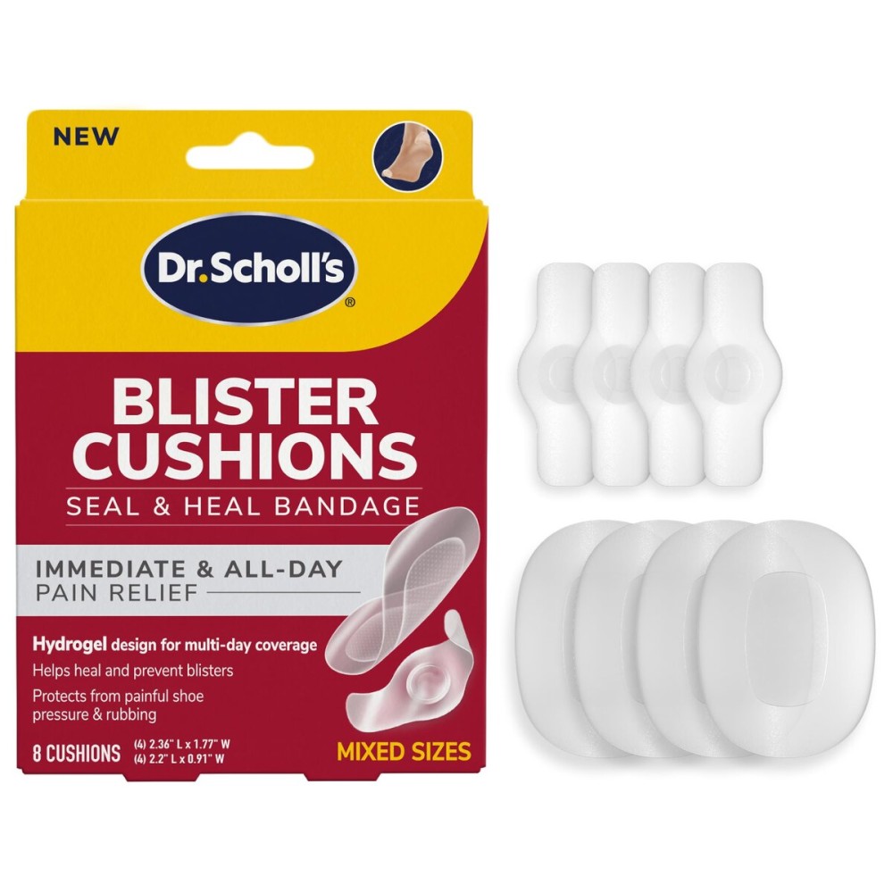 Dr. Scholls Blister Cushions Seal & Heal Bandage for Feet, Toes, Heels & Hands, 8 ct - Blister Prevention Pads, Hydrogel Technology Protects from Painful Shoe Pressure & Rubbing, Water-Resistant