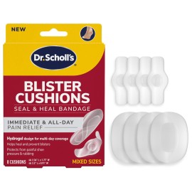 Dr. Scholls Blister Cushions Seal & Heal Bandage for Feet, Toes, Heels & Hands, 8 ct - Blister Prevention Pads, Hydrogel Technology Protects from Painful Shoe Pressure & Rubbing, Water-Resistant