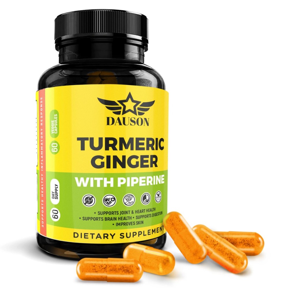 Turmeric Ginger Piperine Capsules - Curcumin 95% with Black Pepper, Vitamin C, D3 & Zinc - Gut, Joint & Immune Support - Vegan Supplement - 60 Capsules
