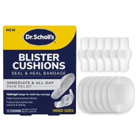 Dr. Scholls Blister Cushions Seal & Heal Bandage for Feet, Toes, Heels & Hands, 12 ct - Blister Prevention Pads, Hydrogel Technology Protects from Painful Shoe Pressure & Rubbing, Water-Resistant