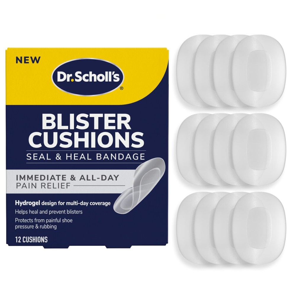 Dr. Scholls Blister Cushions Seal & Heal Bandage for Feet, 12 ct - Immediate & All-Day Pain Relief, Blister Prevention Pads, Hydrogel Technology Protects from Painful Shoe Pressure & Rubbing
