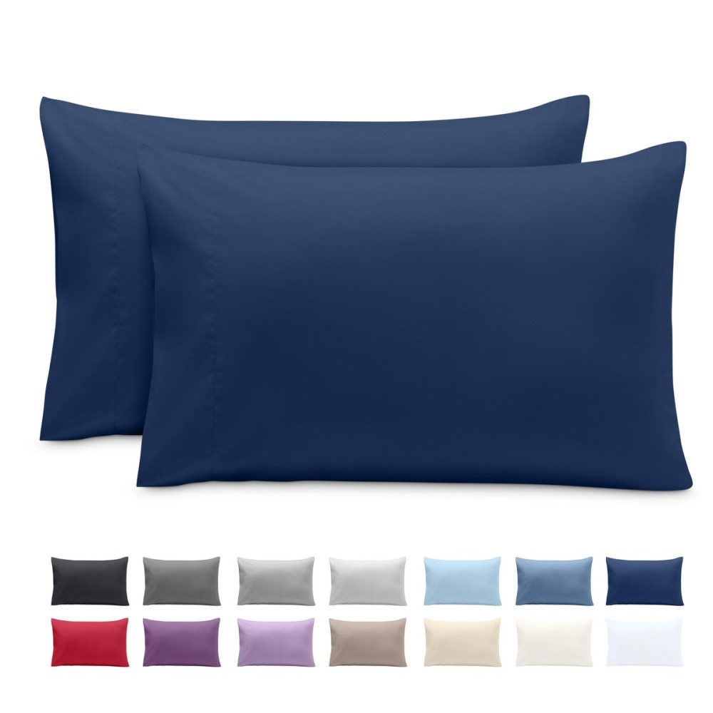 Bare Home Microfiber Pillow Cases - Toddler Size Set of 2 Cooling Pillowcases Double Brushed Dark Blue Pack Easy Care (Toddler Pillowcase 2, Dark Blue)