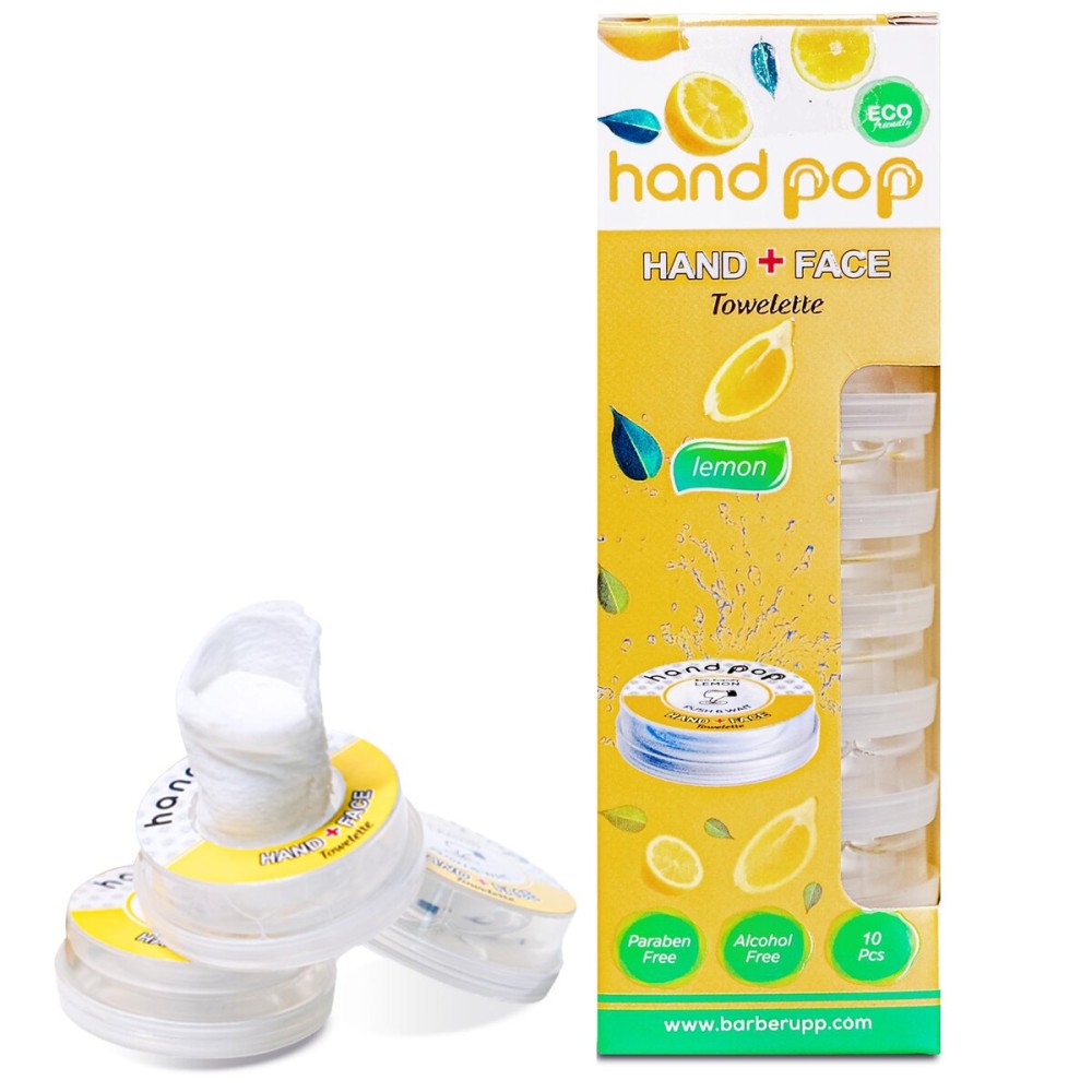 Hand Pop Lemon Scented Wipes - 10 Pack of Travel Size Wet Towelettes, Alcohol-Free, Wipes for Skin Hydration, Convenient, Eco-Friendly, Refreshing, Fits in Gym Bag, Purse, Pocket, or Luggage