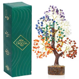 Crocon Natural Trunk 7 Chakra Healing Crystal Tree of Life Gemstone Tree for Good Luck, Positive Energy, Reiki Healing, and Home Office Room Decor Unique Gift for Women Mom & Sister for Birthday
