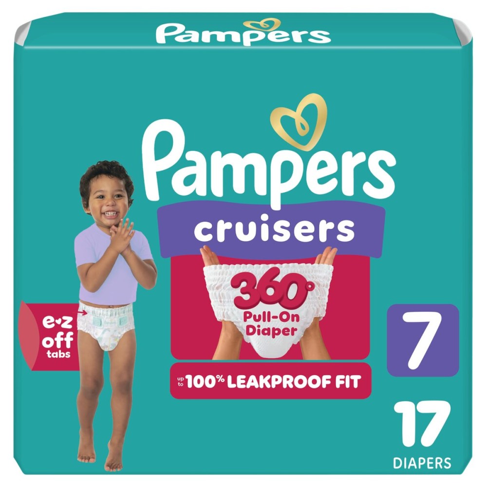 Pampers Diapers - Cruisers 360 - Size 7, 17 Count, Babyproof up to 100% Leakproof Pull-On Diaper (Packaging May Vary)