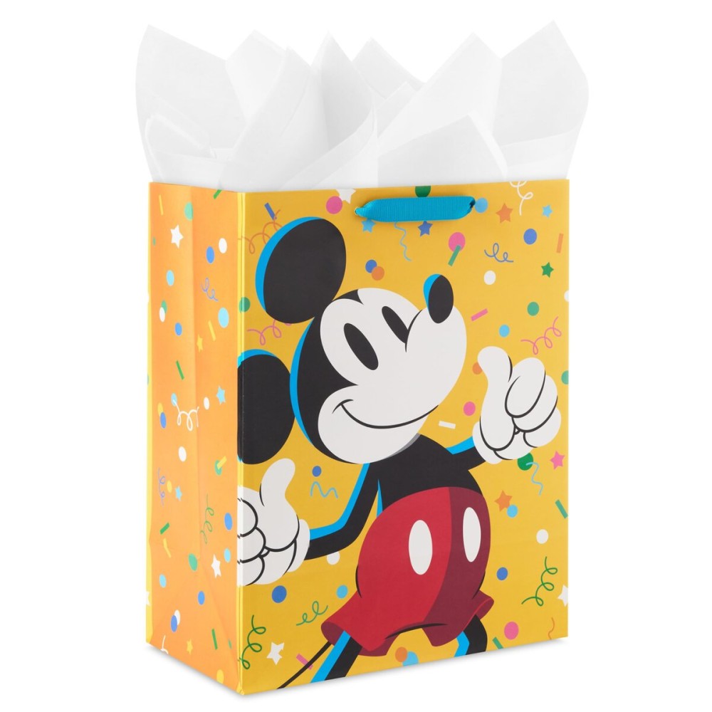 Birthday Hallmark Disney 13 Large Gift Bag with Tissue Paper (Mickey Mouse, Yellow), Kids, Adults, Fans