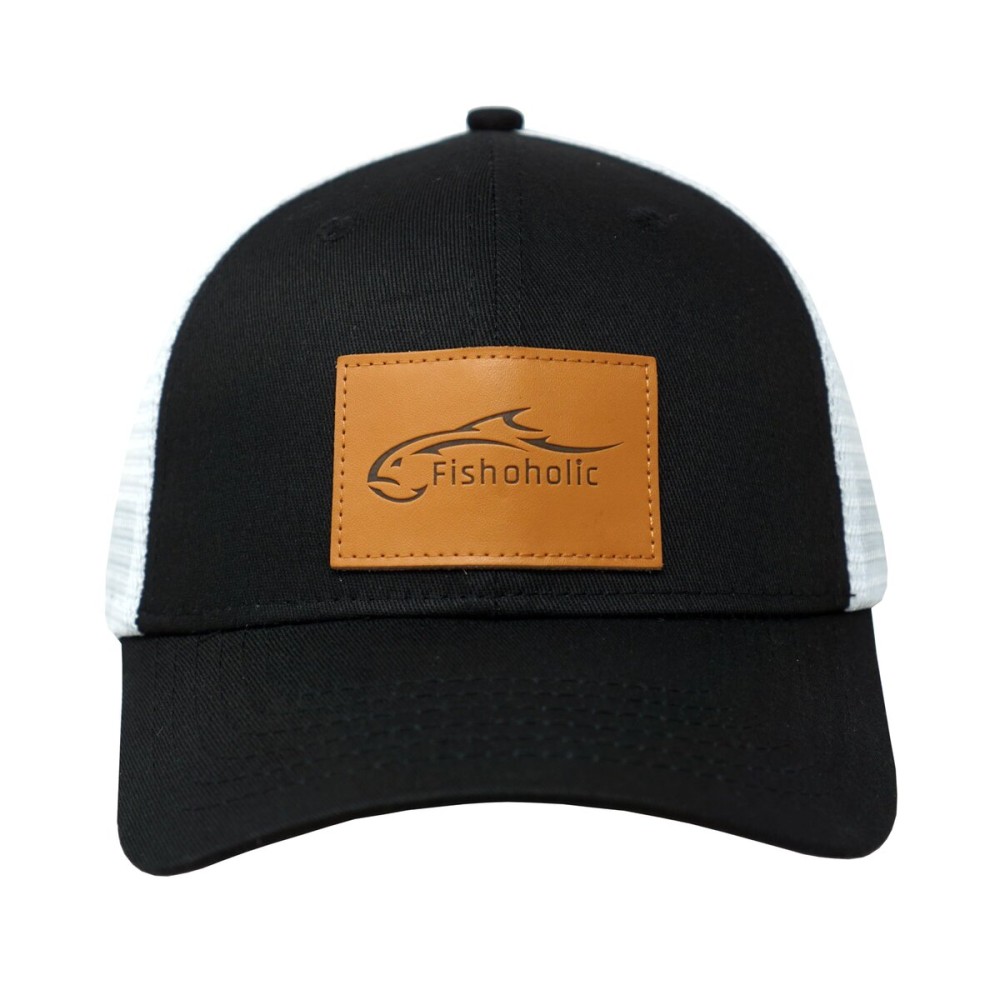 Fishoholic Snapback Baseball Fishing Hat - Mesh Trucker Fishing Gift for Dad Father Blackwhite