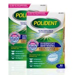 Polident Overnight Whitening Antibacterial Dental Appliance Cleanser Tablets, 90 Count (2 Pack)