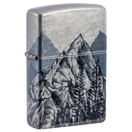 Zippo Mountain Sketch Design 540 Tumbled Chrome Pocket Lighter