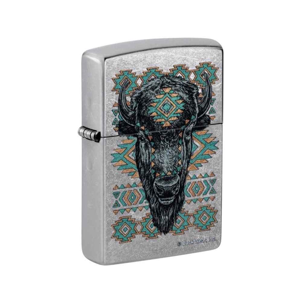 Zippo Buck Wear Southwest Bison Design Street Chrome Pocket Lighter
