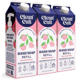 Cleancult Liquid Hand Soap Refill - Pink Grapefruit- Moisturizes Dry & Sensitive Skin - Made with Aloe Vera & Essential Oils - Eco Friendly - Paper-Based Packaging - 32 oz/3 Pack