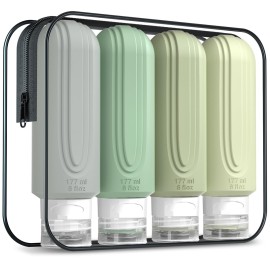 Mrsdry Travel Bottles for Toiletries, Large 6oz Oversize Containers, BPA Free Leak Proof Tubs Refillable Liquid Traveler Accessories with Toiletry Bag for Cometic Shampoo and Lotion Soap (4 Pack)