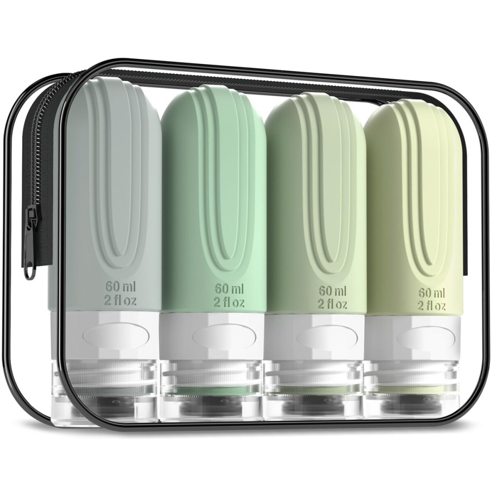 Mrsdry Travel Bottles for Toiletries, Tsa Approved 2oz Travel size Bottles, BPA Free Leak Proof Travels Toiletry Containers, Traveler Accessories with Toiletry Bag for Shampoo Liquid (4 Pack)