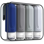 Mrsdry Travel Bottles for Toiletries, Large 6oz Oversize Containers, BPA Free Leak Proof Tubs Refillable Liquid Traveler Accessories with Toiletry Bag for Cometic Shampoo and Lotion Soap (4 Pack)