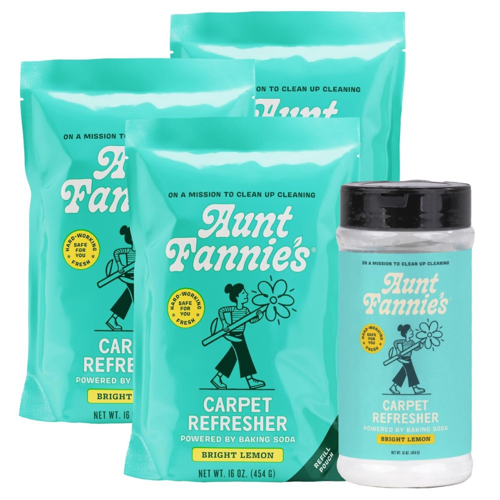 Aunt Fannie\'s Carpet Bundle, Includes One 16 oz Carpet Refresher Shaker and Three Refills, Bright Lemon Scent, Pack of 4