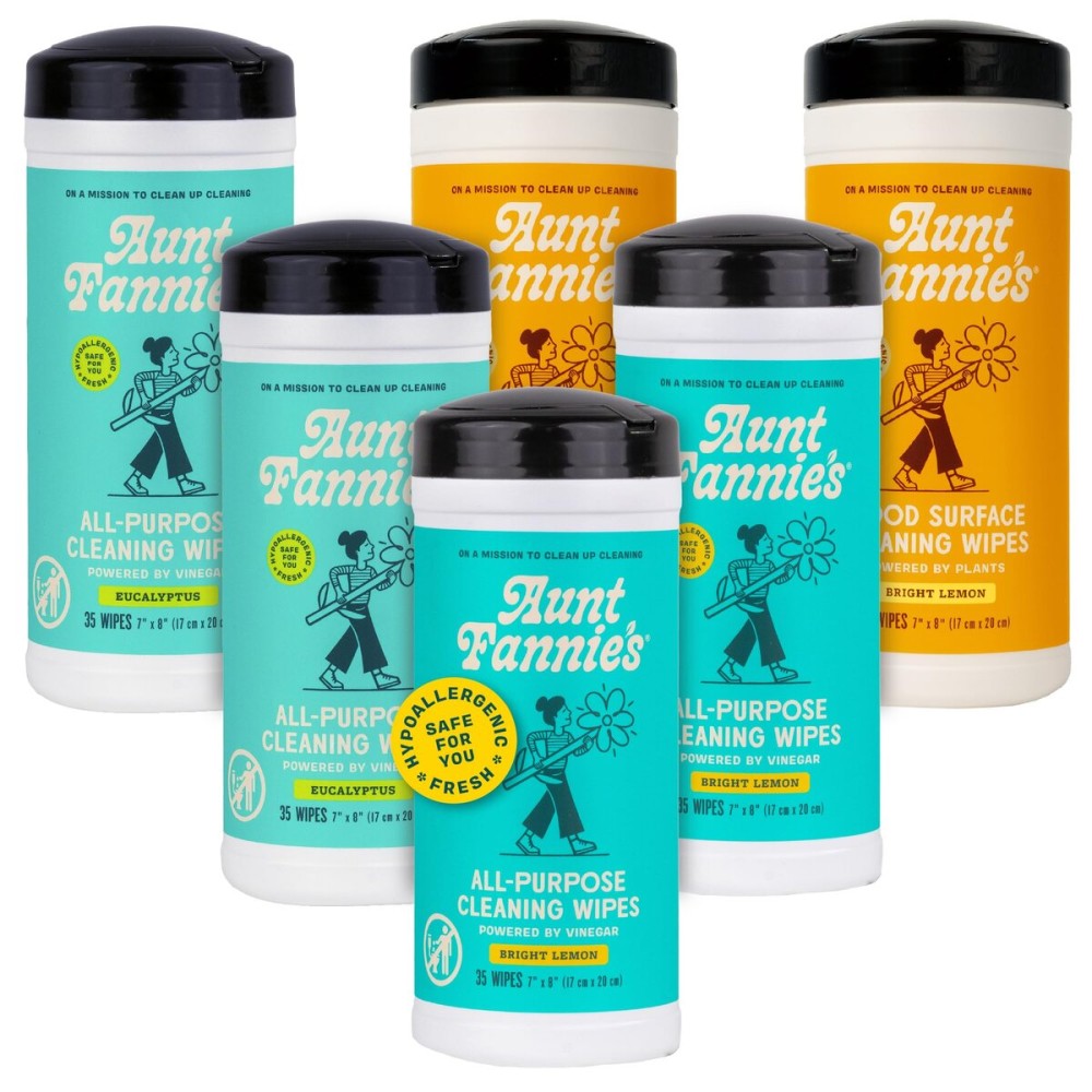 Aunt Fannie\'s Natural Cleaning Wipes Variety Pack, Multipurpose Surface Cleaner, 35 Count Each, Pack of 6